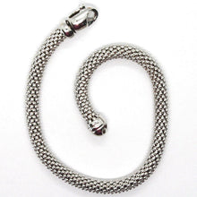 Cargar imagen en el visor de la galería, 18k white gold bracelet, 18.5 cm, 7.3 inches, basket weave tube, popcorn 5 mm.