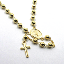Load image into Gallery viewer, 18k yellow gold Rosary necklace Miraculous Mary medal Jesus Cross 4mm spheres.