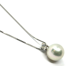 Charger l'image dans la galerie, 18k white gold necklace & pendant, saltwater Akoya pearl 8/8.5 mm, diamond 0.07.