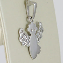 Load image into Gallery viewer, SOLID 18K WHITE GOLD PENDANT STYLIZED GUARDIAN ANGEL, ZIRCONIA, MADE IN ITALY.
