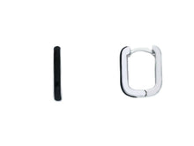 Load image into Gallery viewer, 18K WHITE GOLD BLACK ENAMEL HOOPS SQUARE 12mm x 2mm EARRINGS, MADE IN ITALY.