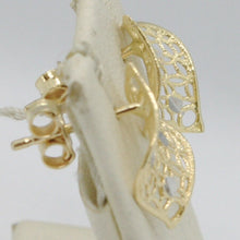Load image into Gallery viewer, SOLID 18K YELLOW GOLD PENDANT EARRINGS FINELY WORKED ONDULATE LEAF MADE IN ITALY.