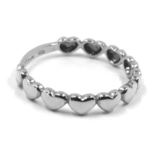 Load image into Gallery viewer, SOLID 18K WHITE GOLD BAND RING, ROW OF ROUNDED HEARTS, HEART, MADE IN ITALY.