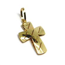 Load image into Gallery viewer, 18K YELLOW WHITE GOLD CROSS 20mm, 0.8 inches, DOUBLE SLAB STRIPS SQUARED WORKED.