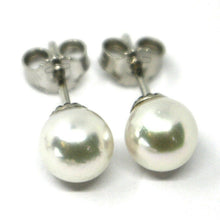 Load image into Gallery viewer, SOLID 18K WHITE GOLD STUDS EARRINGS, SALTWATER AKOYA PEARLS, DIAMETER 7/7.5 MM.