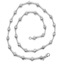 Cargar imagen en el visor de la galería, 18k white gold chain finely worked 5 mm ball spheres and tube link, 15.8 inches.