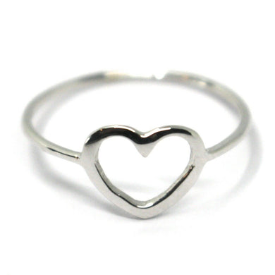 SOLID 18K WHITE GOLD HEART LOVE RING, 10mm DIAMETER FLAT HEART CENTRAL, SMOOTH.