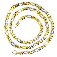 Load image into Gallery viewer, 18K YELLOW WHITE GOLD CHAIN BIG 6 MM ROUNDED FIGARO GOURMETTE ALTERNATE 3+1, 20".