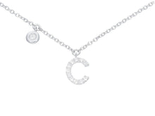 Charger l'image dans la galerie, 18k white gold necklace, pendant mini initial letter C, 0.7 cm, 0.3", rolo chain.