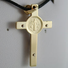 Load image into Gallery viewer, 18k yellow white gold Cross with Jesus & st Saint Benedict medal.