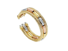 Load image into Gallery viewer, 18K YELLOW WHITE ROSE GOLD RING, FINELY WORKED, ALTERNATE FACETED TUBES, 3 WIRES.