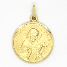 Load image into Gallery viewer, 18k yellow gold St Saint Francis Francesco Assisi medal, made in Italy, 17 mm.