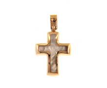Charger l'image dans la galerie, 18k rose gold 20mm rounded stylized cross with mother of pearl pendant.