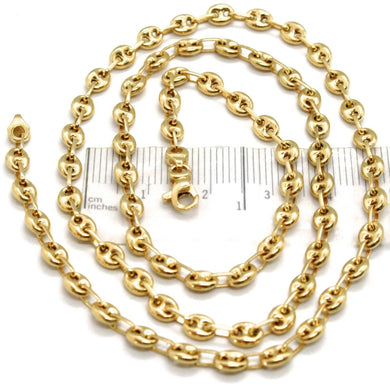 18k yellow gold big mariner chain 4 mm, 24 inches, Italy made, rounded necklace.