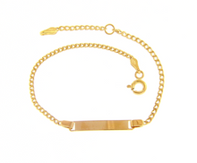 Load image into Gallery viewer, 18k yellow gold boy girl baby bracelet engraving plate cuban curb chain 5.5-6.3".