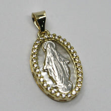 Load image into Gallery viewer, 18k yellow white gold miraculous medal, mother of pearl, zirconia, pendant.