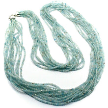 Cargar imagen en el visor de la galería, 18k white gold 39" long necklace 11 aquamarine multi wires, diamond cut balls.
