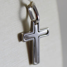 Load image into Gallery viewer, SOLID 18K WHITE GOLD LITTLE CROSS SQUARED ARCHED SMOOTH, LUMINOUS, MADE IN ITALY.