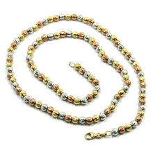 Load image into Gallery viewer, 18K YELLOW WHITE ROSE GOLD BALLS CHAIN WORKED SPHERES 4mm DIAMOND CUT, 20", 50cm.