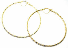 Cargar imagen en el visor de la galería, 18K YELLOW GOLD BIG CIRCLE HOOPS DIAMETER 65mm EARRINGS TUBE 2mm BRAIDED STRIPED.