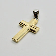 Load image into Gallery viewer, 18k white and yellow gold cross stylized very luster made in Italy 1.2 inches.