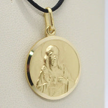 Load image into Gallery viewer, 18k yellow gold Scapular Our Lady of Mount Carmel Sacred Heart medal big 17mm Virgin Mary of Carmen pendant.