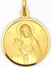 Load image into Gallery viewer, solid 18k yellow gold Holy St Saint Santa Rita round medal Italy made big 19mm.
