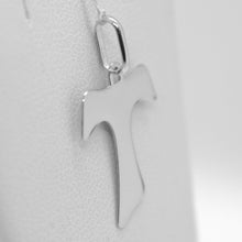 Load image into Gallery viewer, 18k white gold cross, Franciscan tau tao Saint Francis 1.1 inches made in Italy.