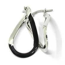 Cargar imagen en el visor de la galería, 18k white gold pendant earrings ondulate oval drop hoops 3cm, 1.18" inches.