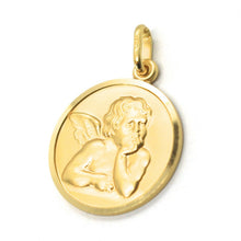 Load image into Gallery viewer, solid 18k yellow gold Guardian Angel 17mm medal, pendant, very detailed.