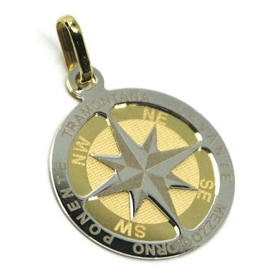 18k yellow white gold compass wind rose pendant, diameter 2 cm, 0.8