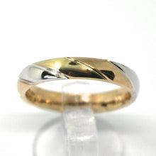 Load image into Gallery viewer, SOLID 18K YELLOW WHITE ROSE GOLD BAND RING, WOVEN, TWISTED, MADE IN ITALY.