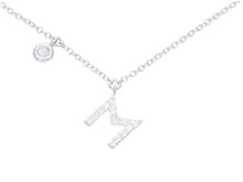 Charger l'image dans la galerie, 18k white gold necklace, pendant mini initial letter M, 0.7 cm, 0.3", rolo chain.