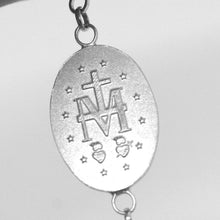 Load image into Gallery viewer, 18k white gold rosary bracelet, 3 mm spheres, cross & miraculous medal.