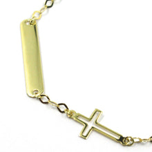Charger l'image dans la galerie, 18k yellow gold kids bracelet flat cross engraving plate, length 16.5 cm 6.5".