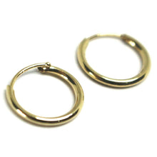 Load image into Gallery viewer, 18K YELLOW GOLD ROUND CIRCLE HOOP SMALL EARRINGS DIAMETER 11mm x 1.2mm, ITALY.