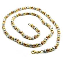 Load image into Gallery viewer, 18K YELLOW WHITE ROSE GOLD BALLS CHAIN WORKED SPHERES 4mm DIAMOND CUT, 20", 50cm.