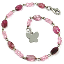 Cargar imagen en el visor de la galería, 18k white gold bracelet, oval faceted purple tourmaline, flat butterfly pendant.