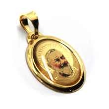 Load image into Gallery viewer, 18k yellow gold enamel oval medal pendant 17x15mm Saint Padre Pio Pietrelcina.