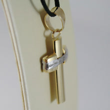 Load image into Gallery viewer, 18K YELLOW WHITE GOLD CROSS SQUARED STYLIZED FINELY WORKED 1.26 IN MADE IN ITALY.