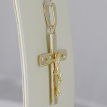 Load image into Gallery viewer, SOLID 18K YELLOW GOLD CROSS JESUS WORKED, SQUARED STYLIZED SMOOTH, MADE IN ITALY.