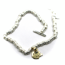 Charger l'image dans la galerie, 925 STERLING SILVER TUBES CUBES BRACELET WITH 9K YELLOW GOLD 10mm FROG PENDANT.