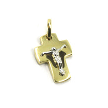 Load image into Gallery viewer, SOLID 18K YELLOW WHITE GOLD ROUNDED JESUS CROSS PENDANT MINI 0.67" MADE IN ITALY.