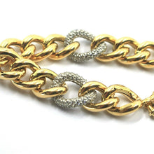 Cargar imagen en el visor de la galería, 18k yellow & white gold bracelet rounded 11x13mm gourmette oval links, zirconia.