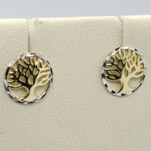 Cargar imagen en el visor de la galería, 18k yellow & white gold round earrings beautiful tree of life, made in Italy.