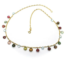 Load image into Gallery viewer, 18k yellow gold mariner oval necklace, pendant drop aquamarine and tourmaline.
