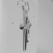 Cargar imagen en el visor de la galería, 18k white gold cross with Jesus, rounded tube, shiny 1.42 inches, made in Italy.
