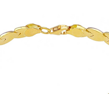 Load image into Gallery viewer, 18K YELLOW WHITE GOLD FLAT WORKED ALTERNATE 5mm PETALS DROPS CHOKER, NECKLACE.
