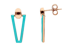 Load image into Gallery viewer, 18K ROSE GOLD TURQUOISE ENAMEL TRIANGULAR 23mm PENDANT TUBE EARRINGS.
