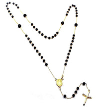 Cargar imagen en el visor de la galería, 18k yellow gold 60cm 24" rosary necklace black onyx 4-6mm spheres, cross & medal.